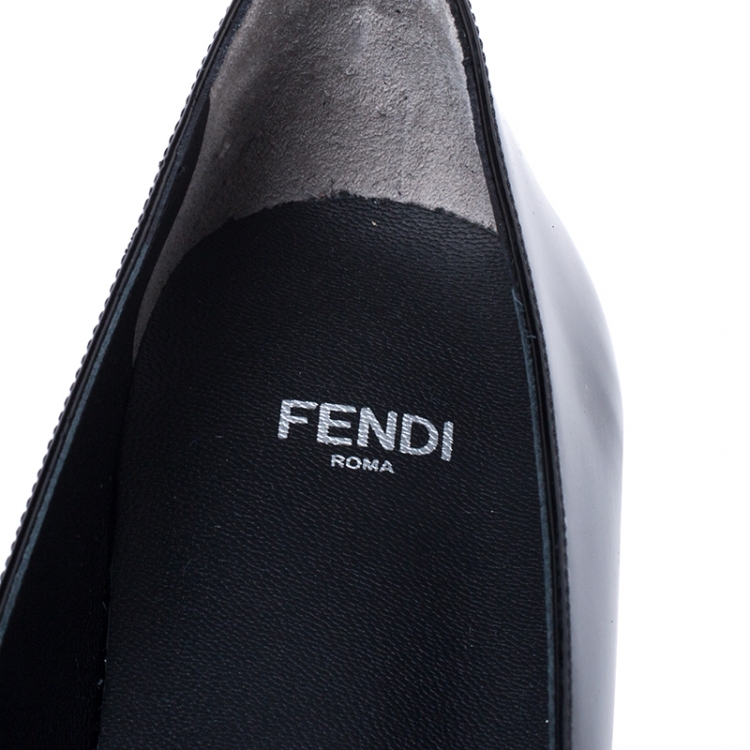 Pre Owned Fendi Black Patent Leather And Leather Ballet Flats Size 38