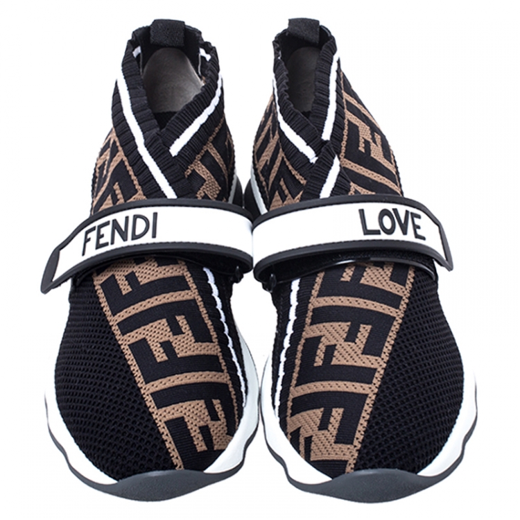 Pre Owned Fendi Multicolor FF Monogram Knit Fabric Rockoko Sneakers Size 36