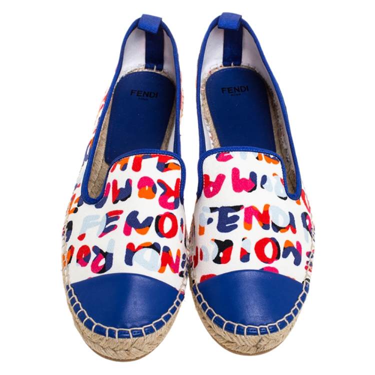 Pre Owned Fendi Multicolor Printed Canvas and Leather Flat Espadrilles Size 40