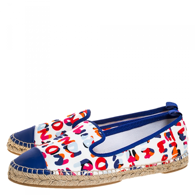 Pre Owned Fendi Multicolor Printed Canvas and Leather Flat Espadrilles Size 40