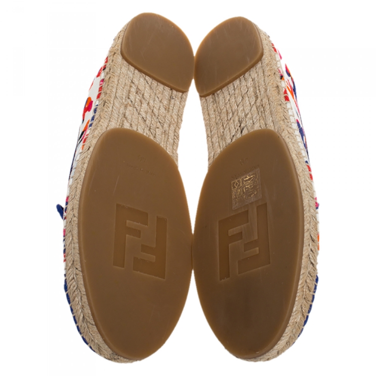 Pre Owned Fendi Multicolor Printed Canvas and Leather Flat Espadrilles Size 40
