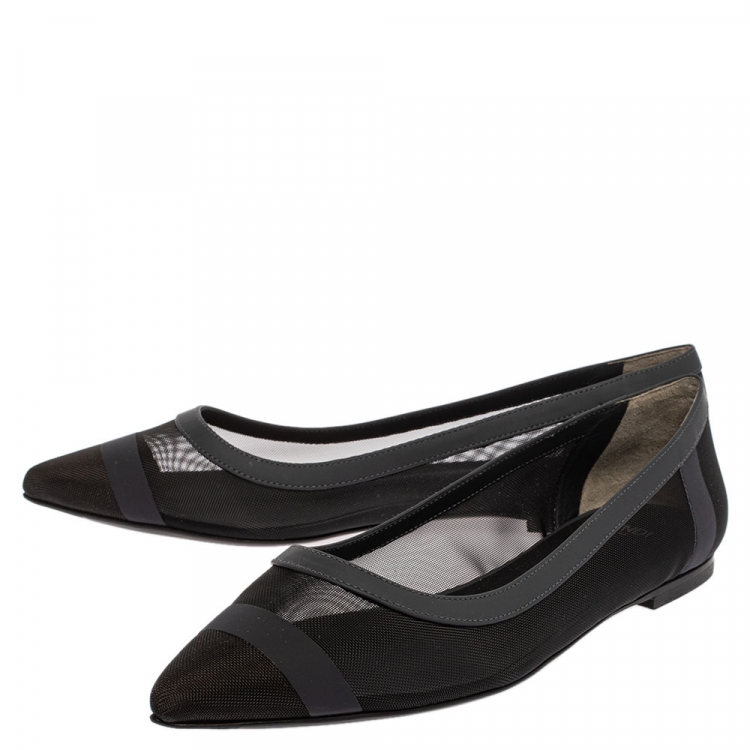 مملوكة مسبقًا Fendi Black Mesh And Blue Leather Trim Pointed-Toe Flats Size 38