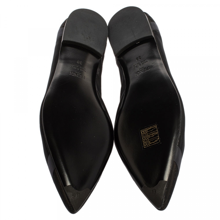 مملوكة مسبقًا Fendi Black Mesh And Blue Leather Trim Pointed-Toe Flats Size 38