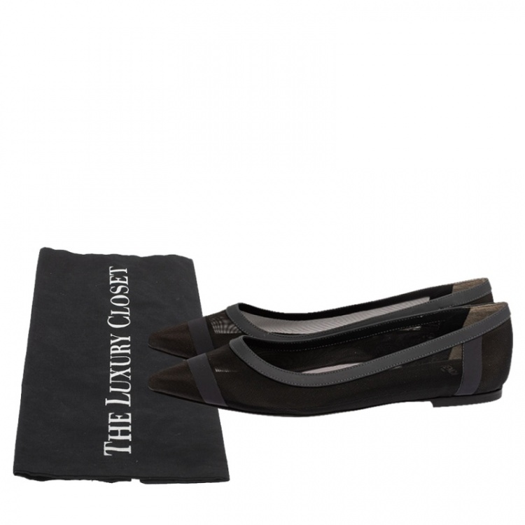 مملوكة مسبقًا Fendi Black Mesh And Blue Leather Trim Pointed-Toe Flats Size 38