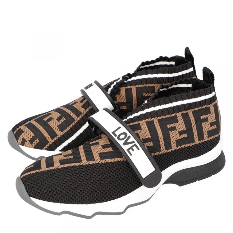 Pre Owned Fendi Brown Tobacco Rockoko Knit Sneakers Size 39