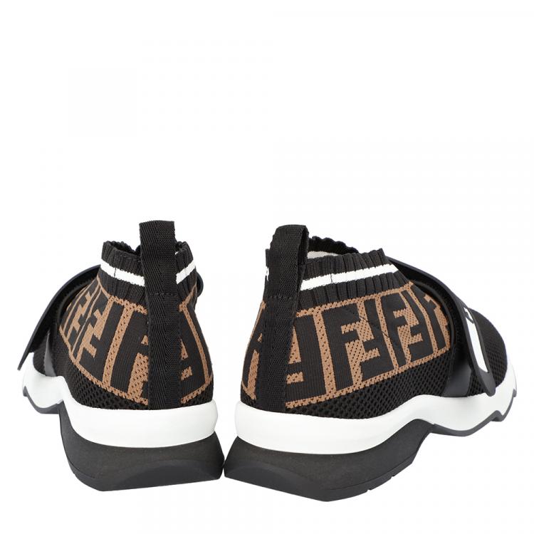 Pre Owned Fendi Brown Tobacco Rockoko Knit Sneakers Size 39