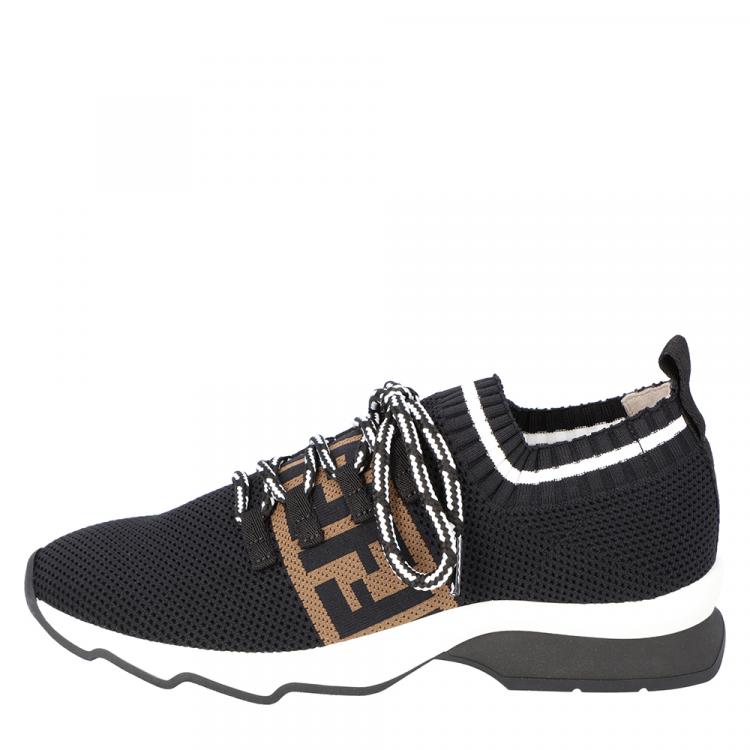 Pre Owned Fendi Black Low Knit Sneakers Size 37