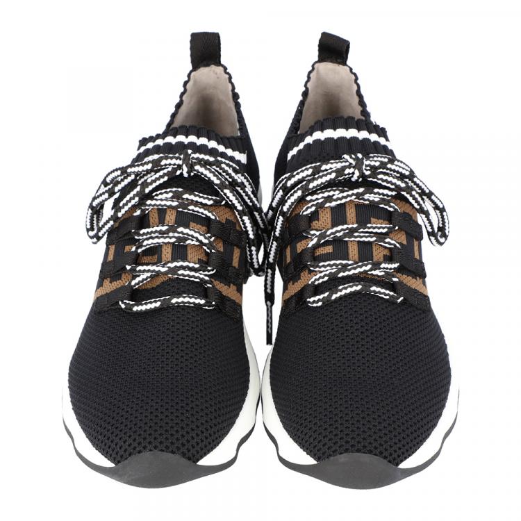 Pre Owned Fendi Black Low Knit Sneakers Size 37