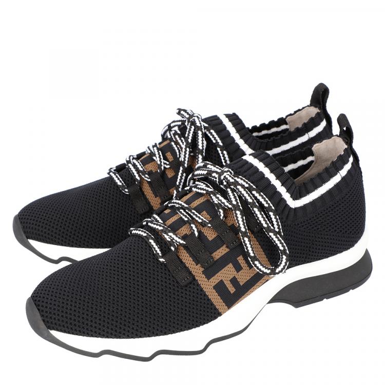 Pre Owned Fendi Black Low Knit Sneakers Size 37