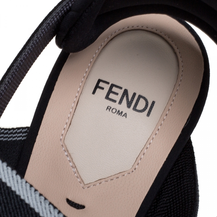 Pre Owned Fendi Black Mesh And Fabric Colibri Slingback Pointed Toe Sandals Size 37