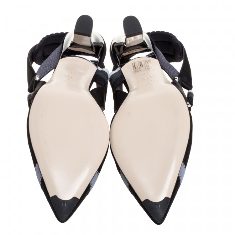 Pre Owned Fendi Black Mesh And Fabric Colibri Slingback Pointed Toe Sandals Size 37