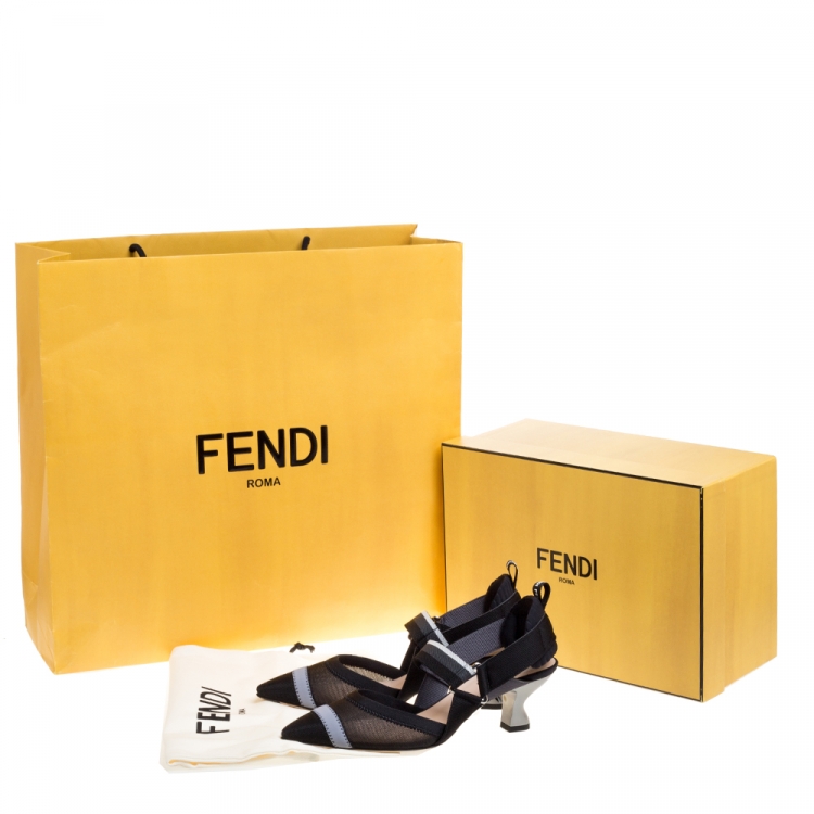 Pre Owned Fendi Black Mesh And Fabric Colibri Slingback Pointed Toe Sandals Size 37