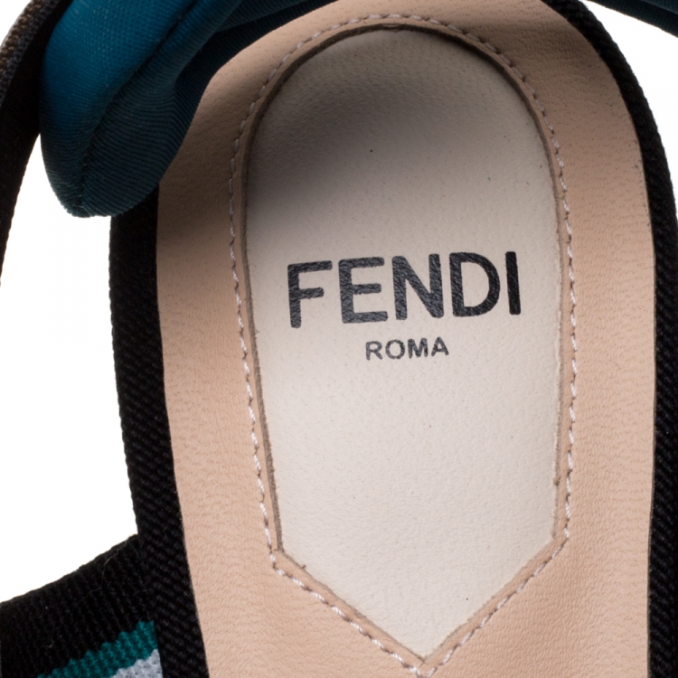 Pre Owned Fendi Multicolor Mesh And Fabric Colibri Slingback Pointed Toe Sandals Size 37
