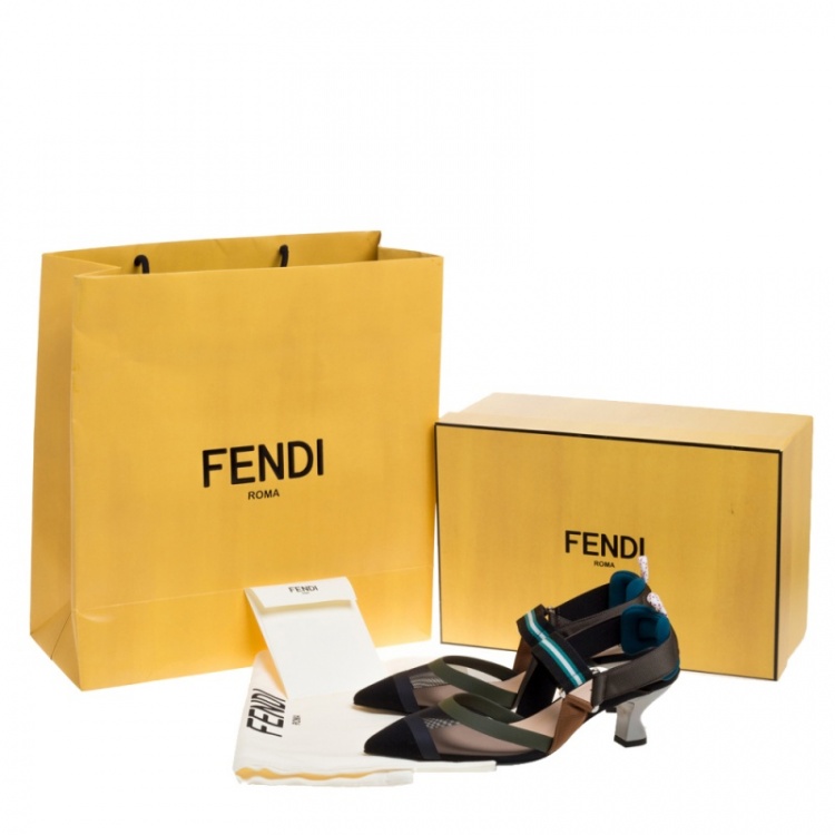 Pre Owned Fendi Multicolor Mesh And Fabric Colibri Slingback Pointed Toe Sandals Size 37