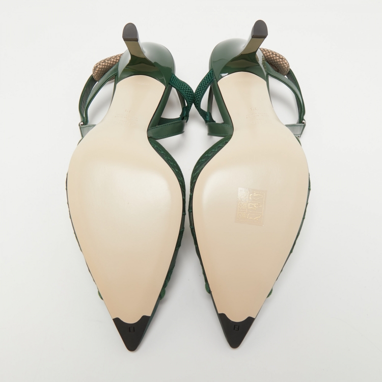Pre Owned Fendi Green Leather and Mesh Colibri Lite Slingback Pumps Size 39