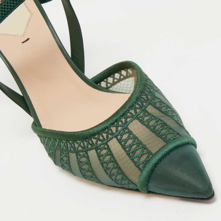 Pre Owned Fendi Green Leather and Mesh Colibri Lite Slingback Pumps Size 39