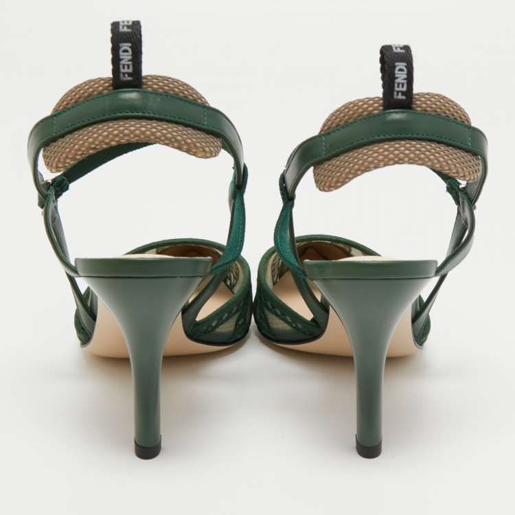 Pre Owned Fendi Green Leather and Mesh Colibri Lite Slingback Pumps Size 39