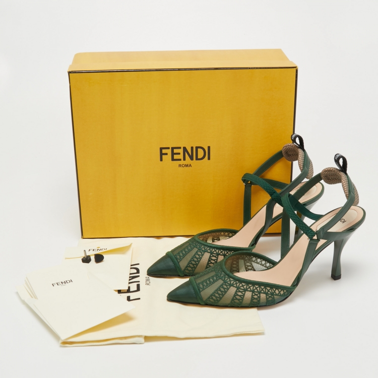 Pre Owned Fendi Green Leather and Mesh Colibri Lite Slingback Pumps Size 39