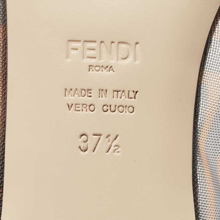 Pre Owned Fendi Brown/Black Zucca Mesh And Leather Colibri Ballet Flats Size 37.5