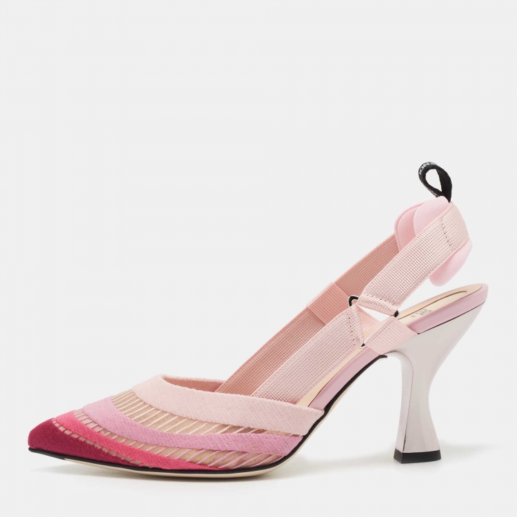 Pre Owned Fendi Multicolor Canvas and Mesh Colibri Slingbacks Pumps Size 37.5