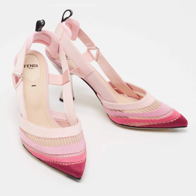 Pre Owned Fendi Multicolor Canvas and Mesh Colibri Slingbacks Pumps Size 37.5