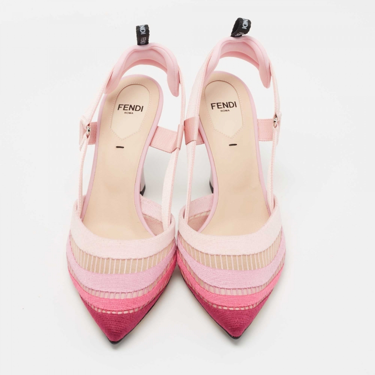 Pre Owned Fendi Multicolor Canvas and Mesh Colibri Slingbacks Pumps Size 37.5