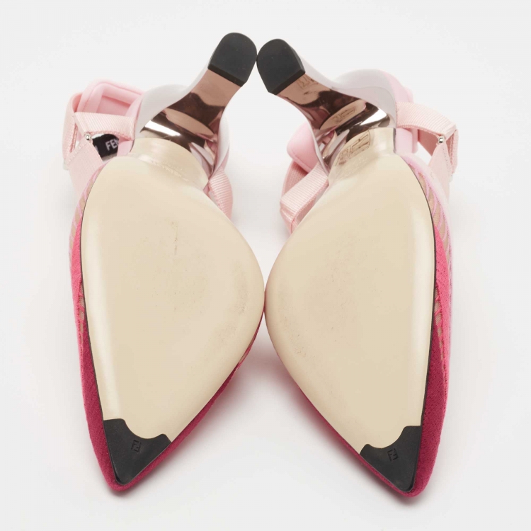 Pre Owned Fendi Multicolor Canvas and Mesh Colibri Slingbacks Pumps Size 37.5