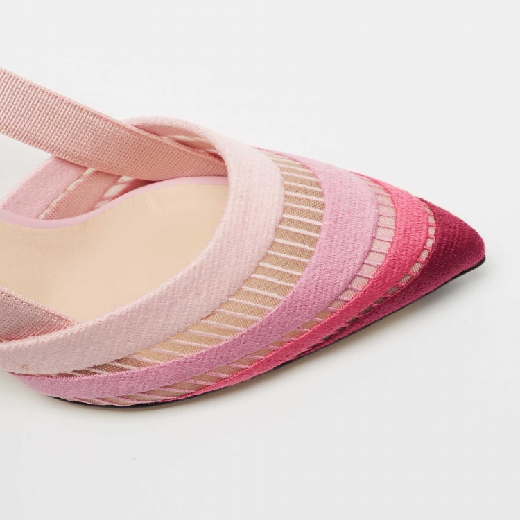 Pre Owned Fendi Multicolor Canvas and Mesh Colibri Slingbacks Pumps Size 37.5