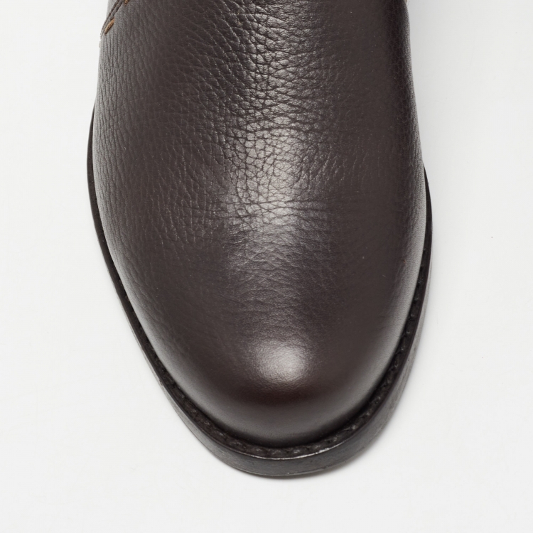 Pre Owned Fendi Brown Leather  Whipstitch Calf Length Boots Size 39.5