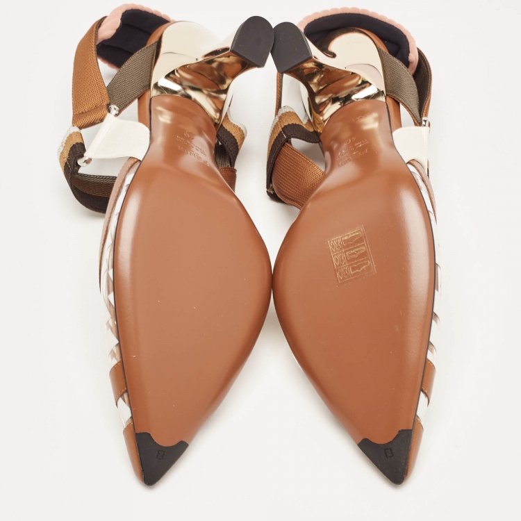 مملوكة مسبقًا Fendi Brown/White PVC and Leather Colibri Slingback Pumps Size 40