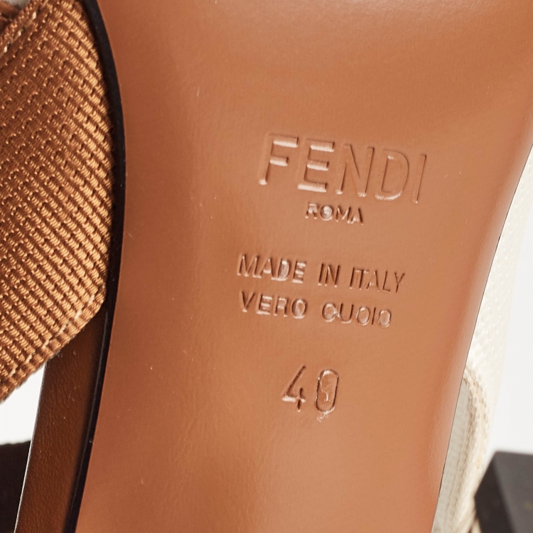 مملوكة مسبقًا Fendi Brown/White PVC and Leather Colibri Slingback Pumps Size 40