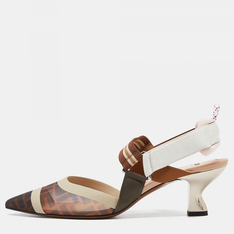 Pre Owned Fendi Multicolor Mesh and Leather Colibri Slingback Pumps Size 40