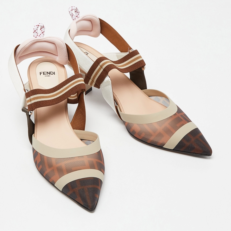 Pre Owned Fendi Multicolor Mesh and Leather Colibri Slingback Pumps Size 40