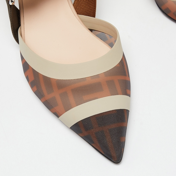 Pre Owned Fendi Multicolor Mesh and Leather Colibri Slingback Pumps Size 40