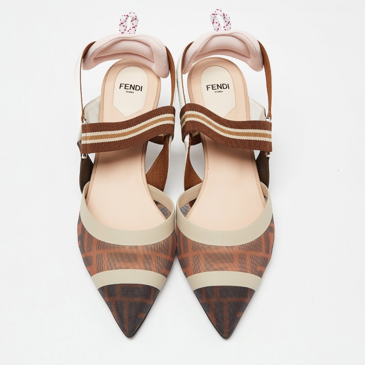 Pre Owned Fendi Multicolor Mesh and Leather Colibri Slingback Pumps Size 40