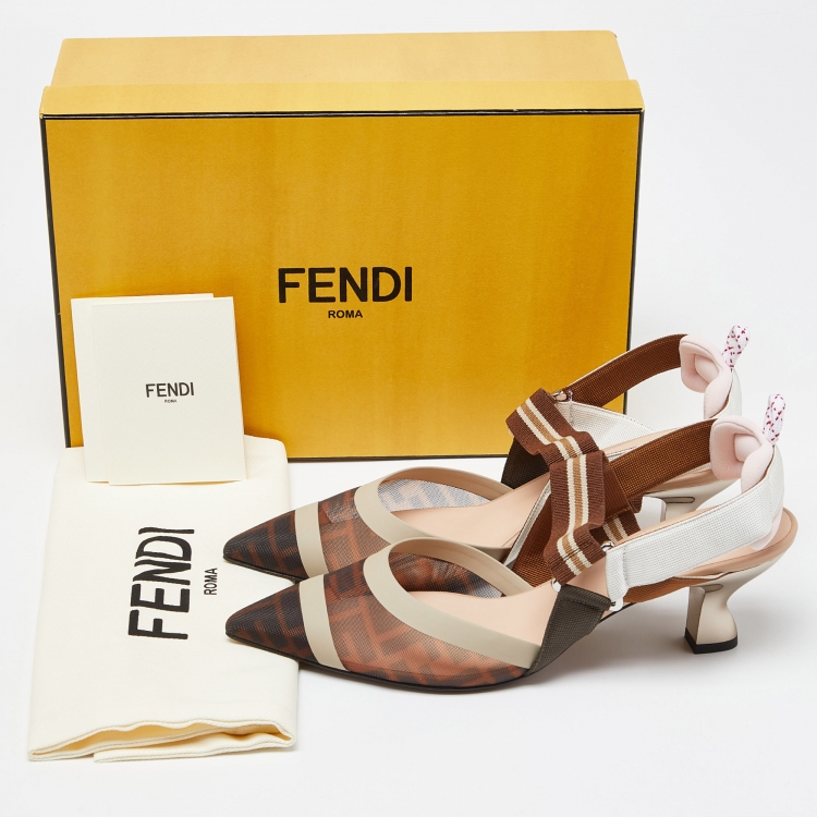 Pre Owned Fendi Multicolor Mesh and Leather Colibri Slingback Pumps Size 40