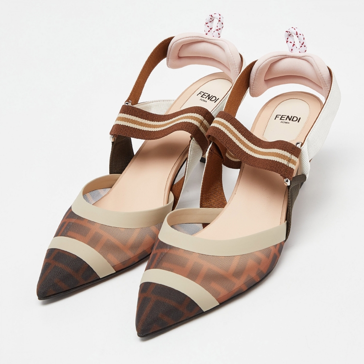 Pre Owned Fendi Multicolor Mesh and Leather Colibri Slingback Pumps Size 40