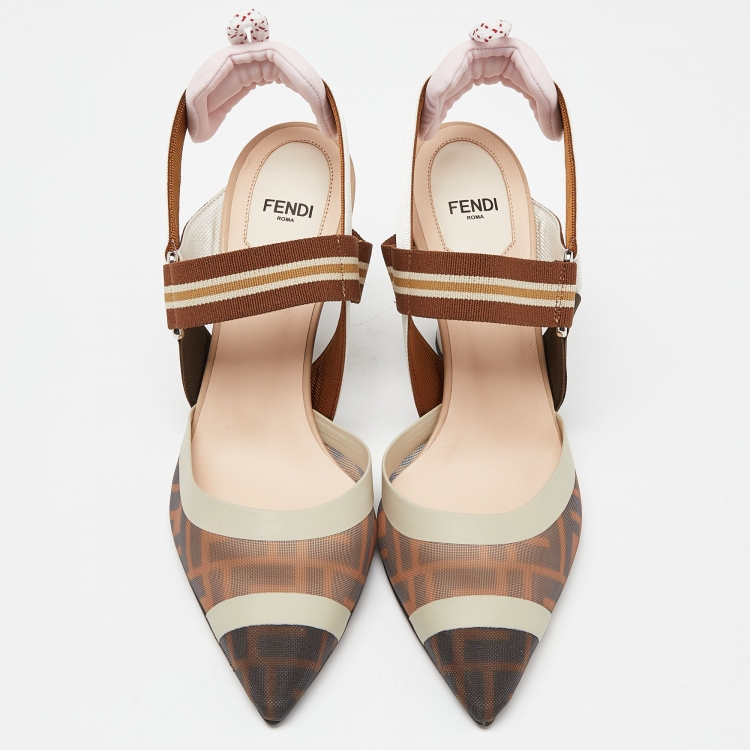 Pre Owned Fendi Brown/Black Mesh and Leather Colibri Pumps Size 39