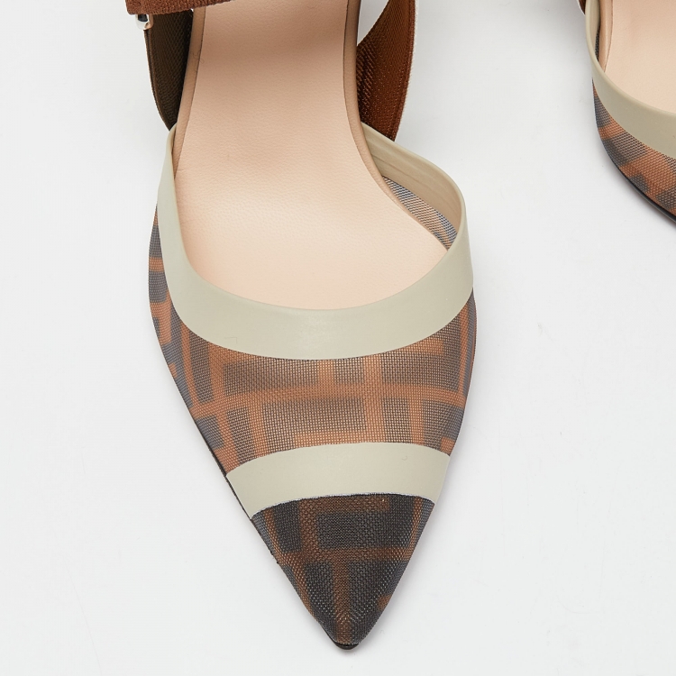 Pre Owned Fendi Brown/Black Mesh and Leather Colibri Pumps Size 39