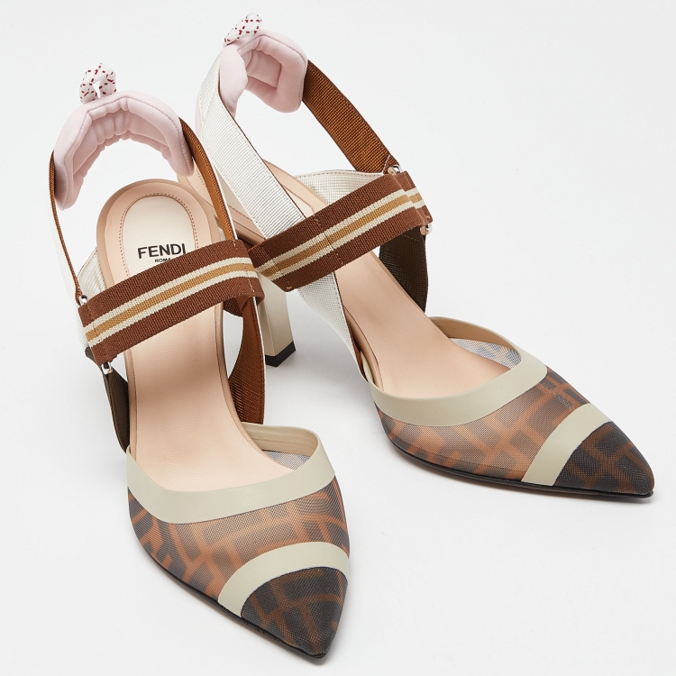 Pre Owned Fendi Brown/Black Mesh and Leather Colibri Pumps Size 39