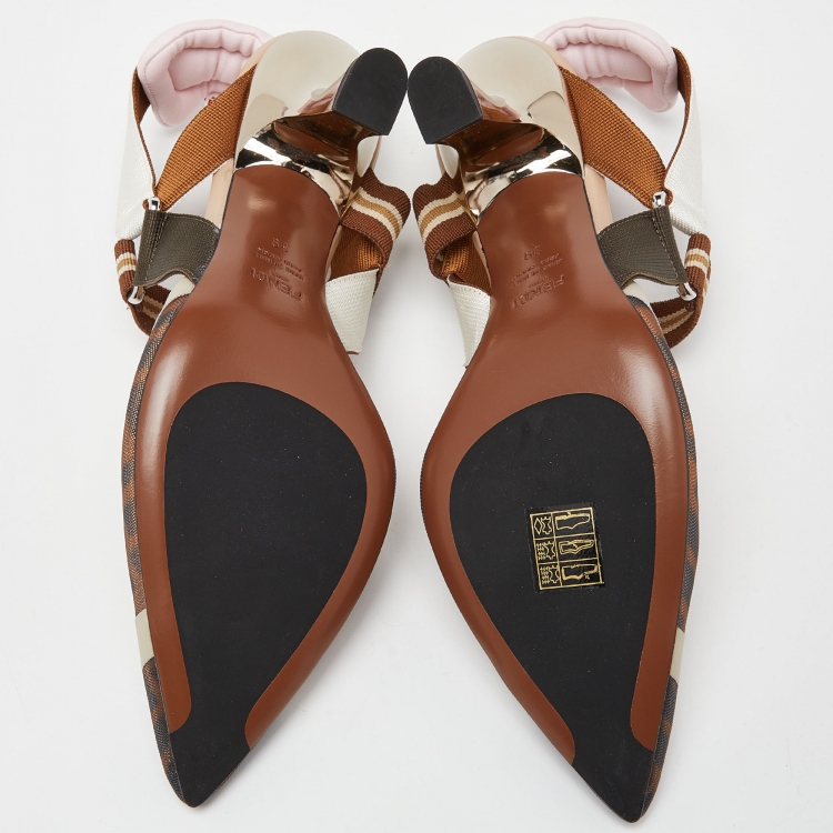 Pre Owned Fendi Brown/Black Mesh and Leather Colibri Pumps Size 39