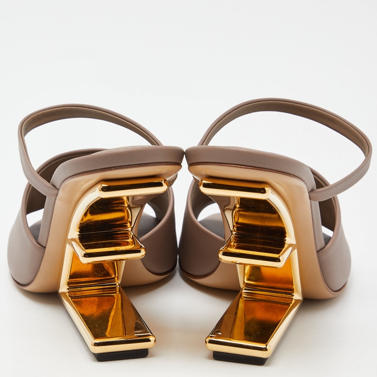 Pre Owned Fendi Beige Leather Fendi First Slide Sandals Size 40
