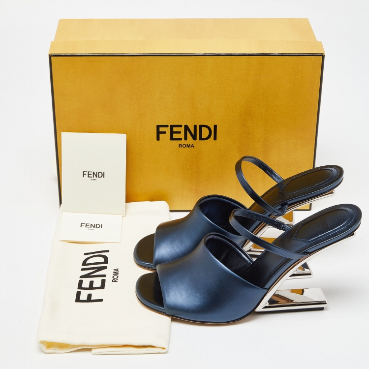 Pre Owned Fendi Blue Leather Fendi First Slide Sandals Size 40
