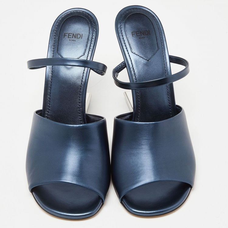 Pre Owned Fendi Blue Leather Fendi First Slide Sandals Size 40