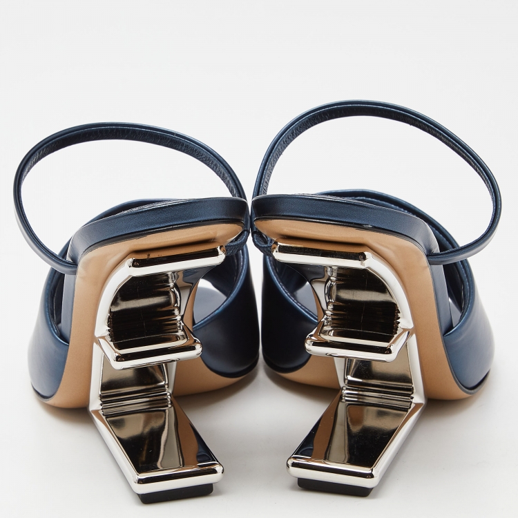 Pre Owned Fendi Blue Leather Fendi First Slide Sandals Size 40