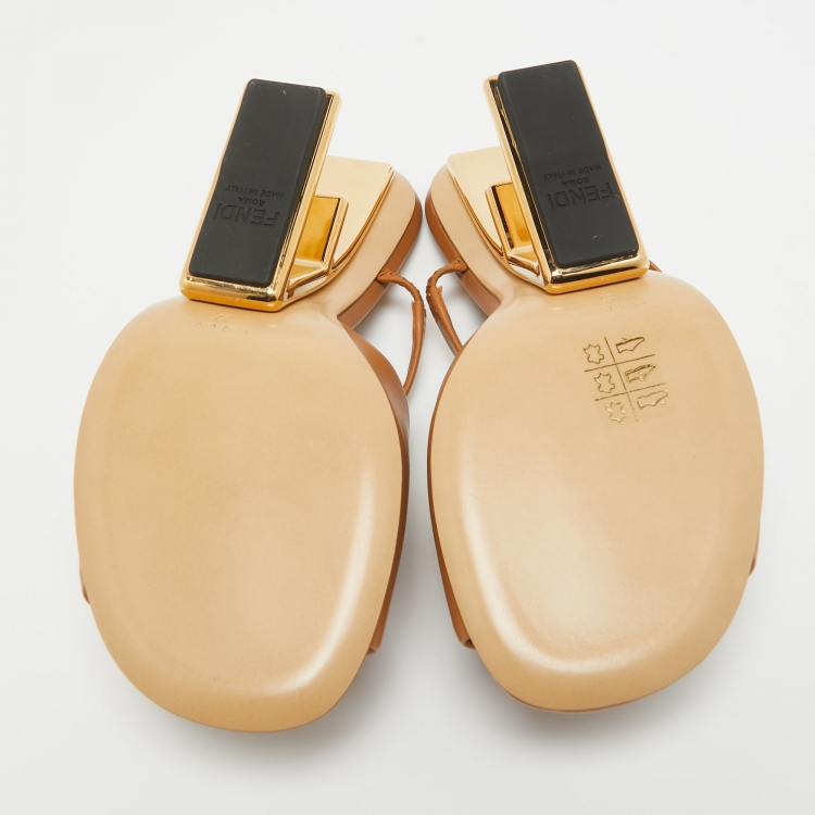 Pre Owned Fendi Brown Leather Fendi First Slide Sandals Size 37