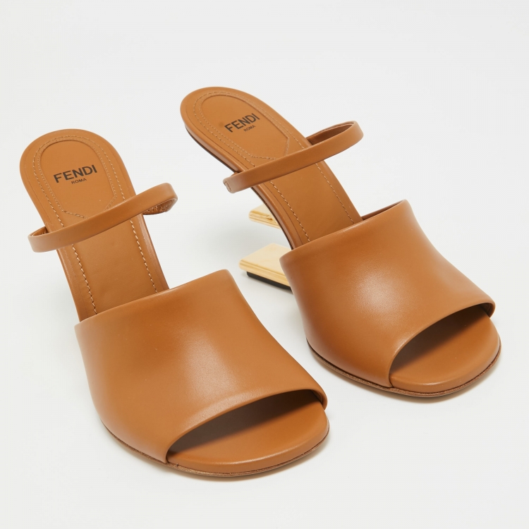 Pre Owned Fendi Brown Leather Fendi First Slide Sandals Size 37