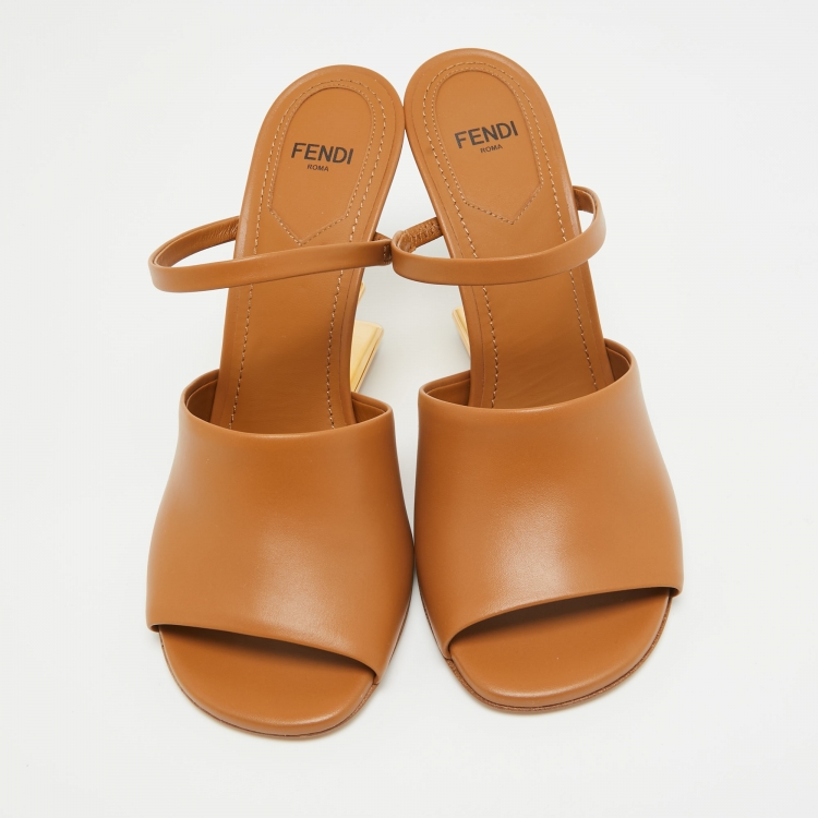 Pre Owned Fendi Brown Leather Fendi First Slide Sandals Size 37