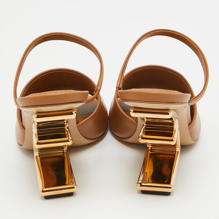 Pre Owned Fendi Brown Leather Fendi First Slide Sandals Size 37