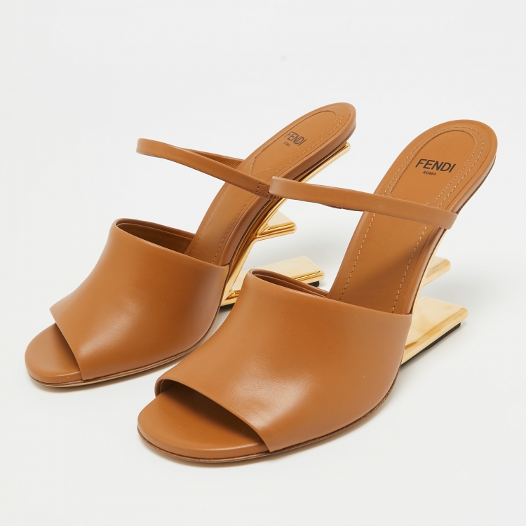 Pre Owned Fendi Brown Leather Fendi First Slide Sandals Size 37